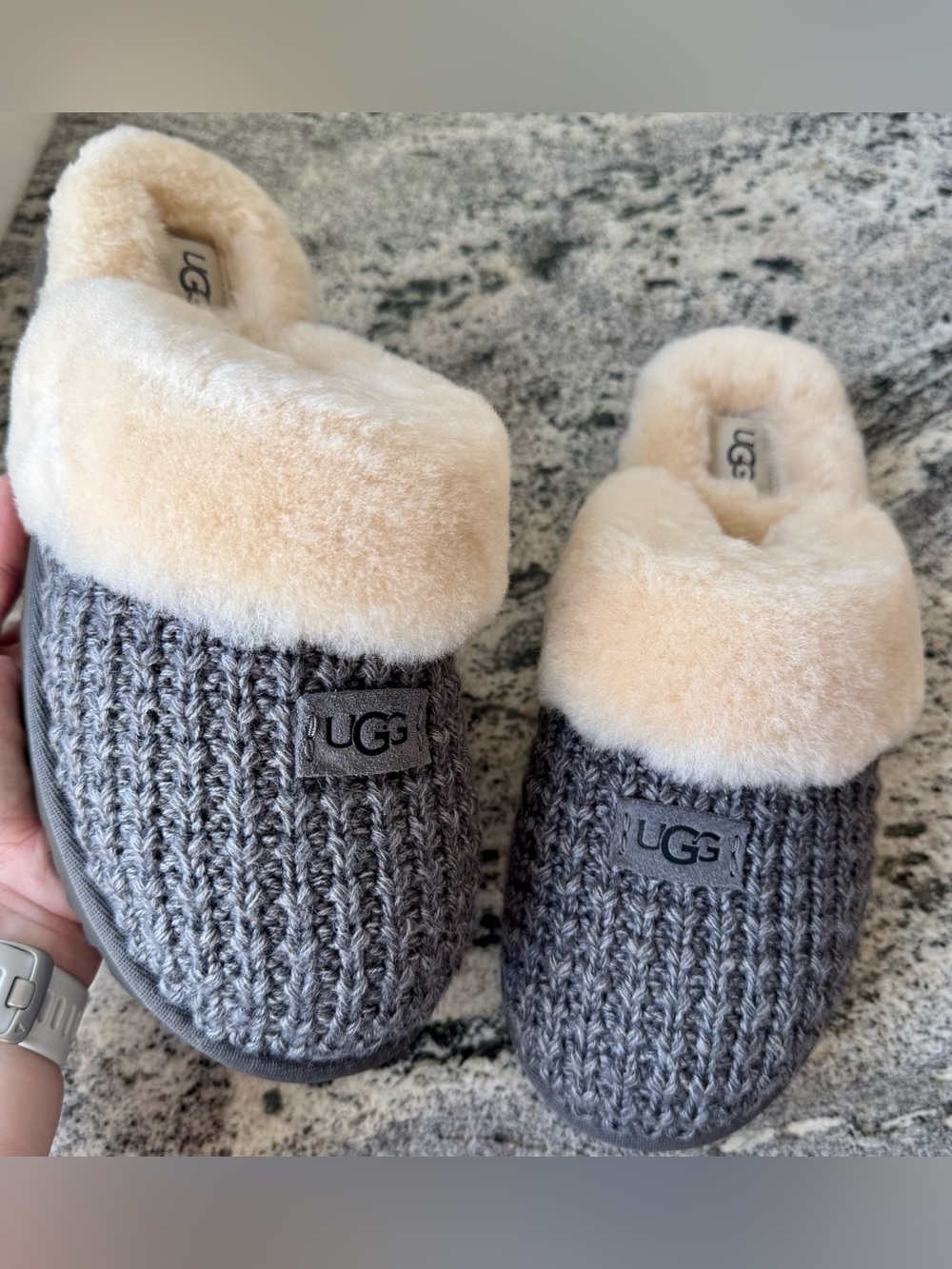 UGG Women's Cozy Knit Slippers in Charcoal Gray. Size 8. New in box.